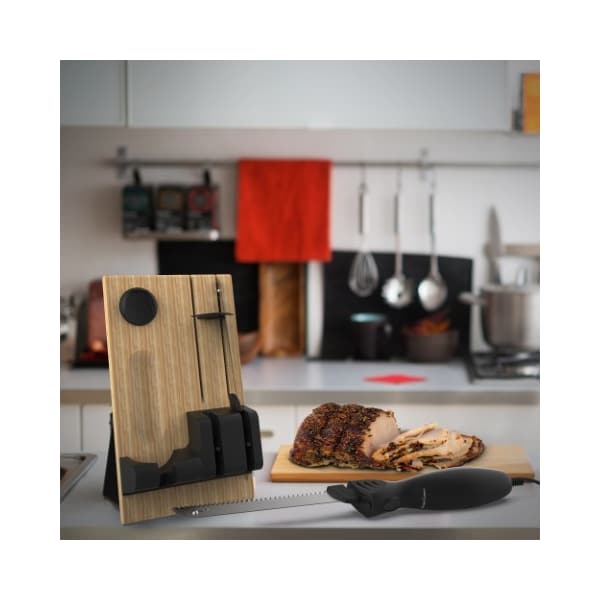Hastings Home Electric Carving Knife Set, 2 Stainless Steel Blades, Comfort Grip Handle and Wood Storage Block 129832QDS - main